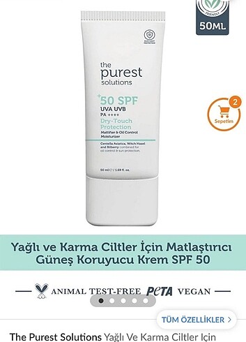 The purest solutions 50 spf güneş kremi 