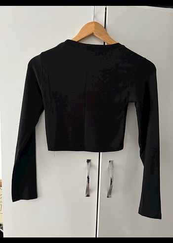 Siyah Uzun Kollu Crop Top - Görsel 5