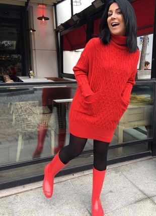 Tasarımcı Kırmızı Tunik Triko
