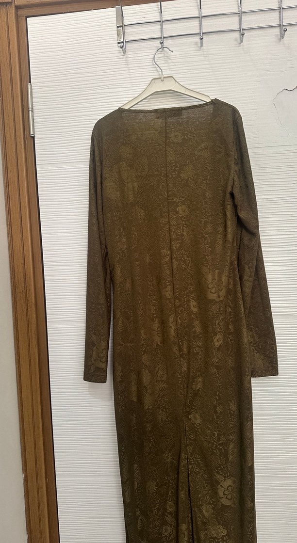 Haki V Yakalı Uzun Bohem pareo Elbise - Görsel 3