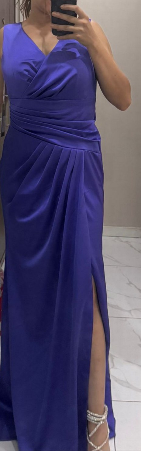 Mor Drapeli  saten Uzun Abiye Elbise - Görsel 2