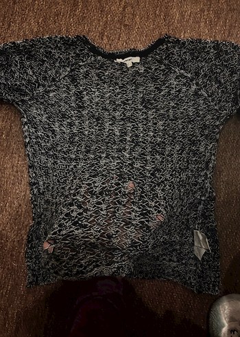 V Yaka Gri Örgü Kadın Kazak - Görsel 2