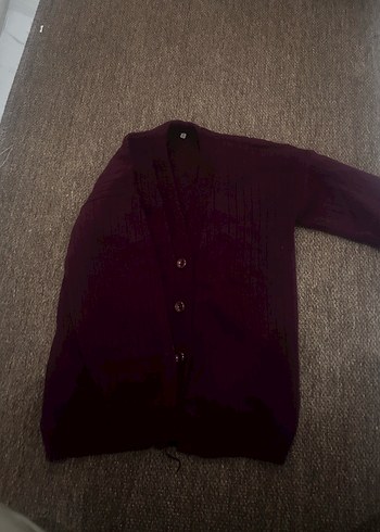 Bordo Düğmeli Yün Hırka - Görsel 2