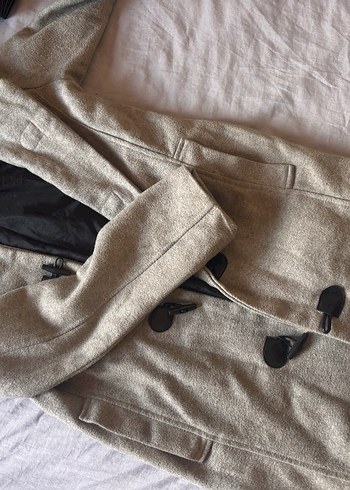 Düğmeli Gri Yün Midi Kaban - Görsel 3