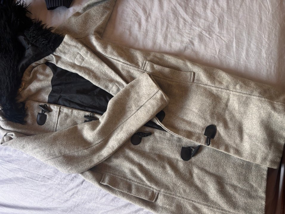 Düğmeli Gri Yün Midi Kaban - Görsel 3