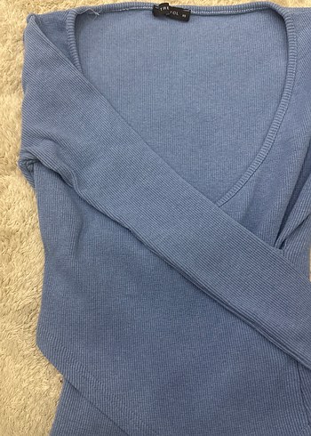 V Yaka Mavi Kadın Pamuklu Kazak - Görsel 3