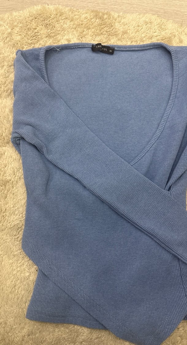 V Yaka Mavi Kadın Pamuklu Kazak - Görsel 3