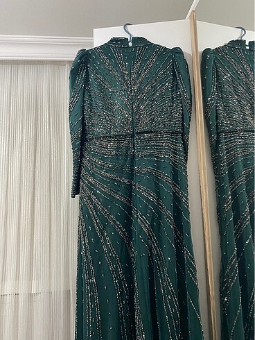 Tesettür Yeşil Taşlı Abiye - Görsel 7