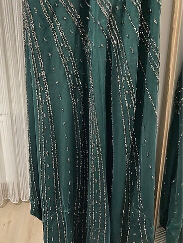 Tesettür Yeşil Taşlı Abiye - Görsel 8