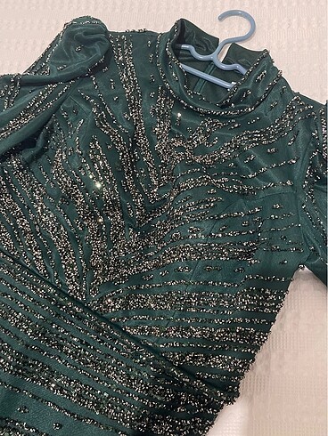 Tesettür Yeşil Taşlı Abiye - Görsel 12