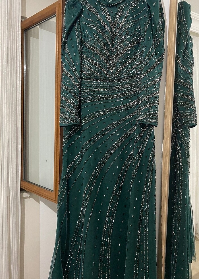 Tesettür Yeşil Taşlı Abiye - Görsel 2