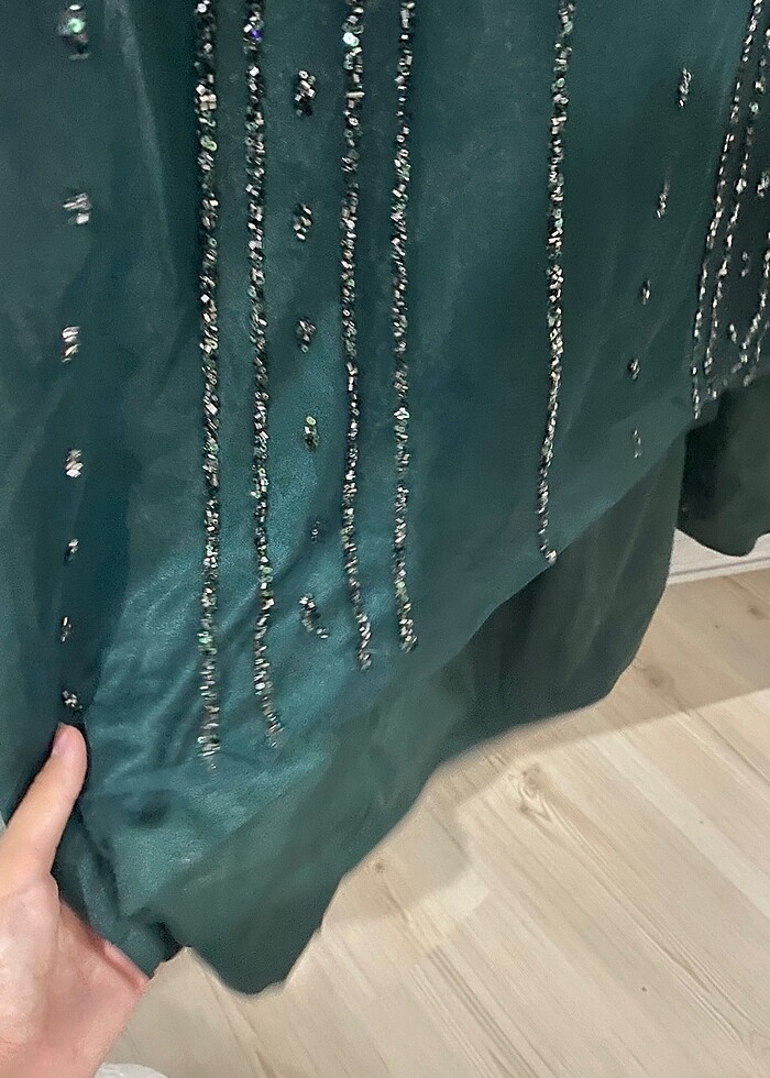 Tesettür Yeşil Taşlı Abiye - Görsel 4