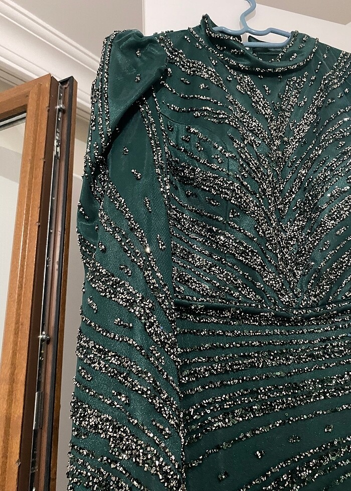 Tesettür Yeşil Taşlı Abiye - Görsel 5