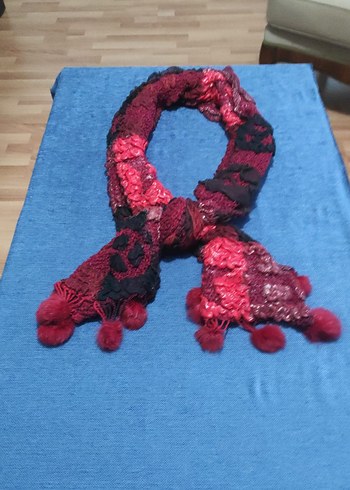 Bordo Bohem Örgü Kadın Şal - Görsel 4