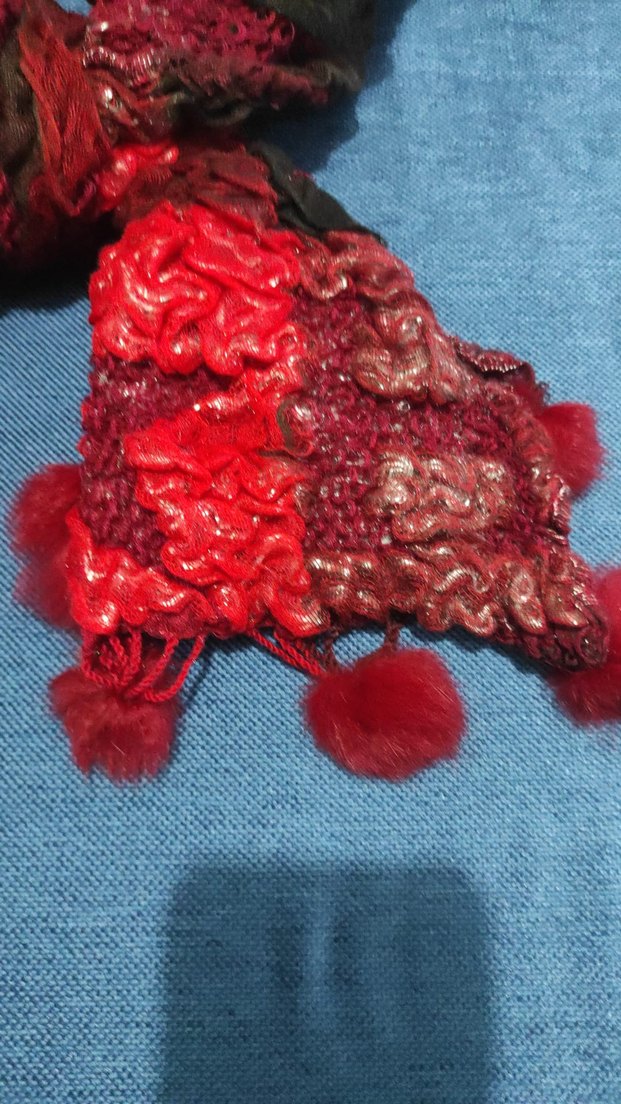 Bordo Bohem Örgü Kadın Şal - Görsel 3