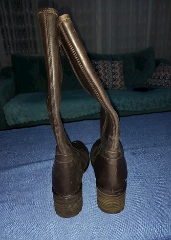 Kahverengi Deri Tokalı Dizüstü Biker Çizme - Görsel 3