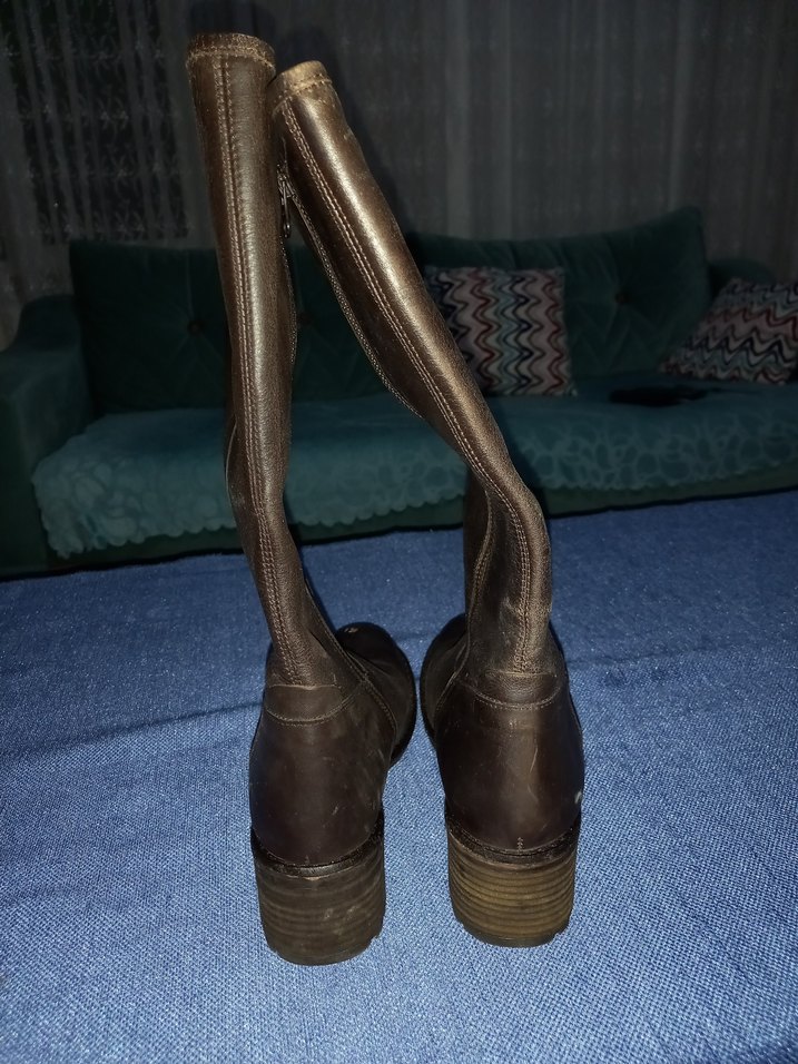 Kahverengi Deri Tokalı Dizüstü Biker Çizme - Görsel 3