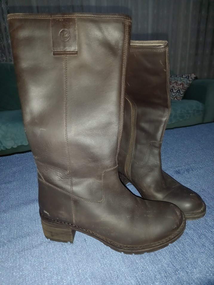 Kahverengi Deri Tokalı Dizüstü Biker Çizme - Görsel 2