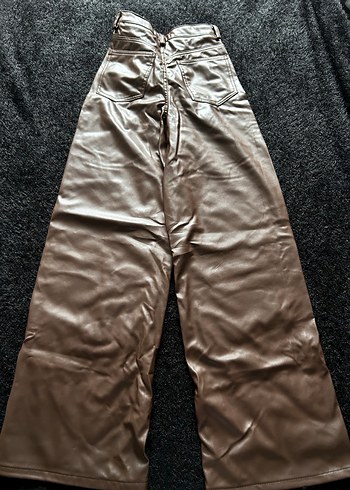 Kadın Kahverengi Deri Bol Kesim Pantolon - Görsel 4