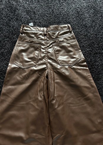 Kadın Kahverengi Deri Bol Kesim Pantolon - Görsel 3