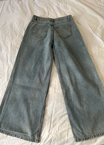 40 Beden mavi Renk Gri Midi Kadın Denim Geniş Paça Pantolon
