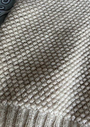 Bej V-Yaka Örgü Kadın Süveter - Görsel 2