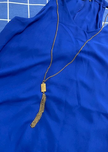 Mavi Midi Zincir Detaylı Kadın Kolye - Görsel 3