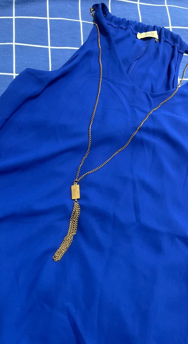 Mavi Midi Zincir Detaylı Kadın Kolye - Görsel 3