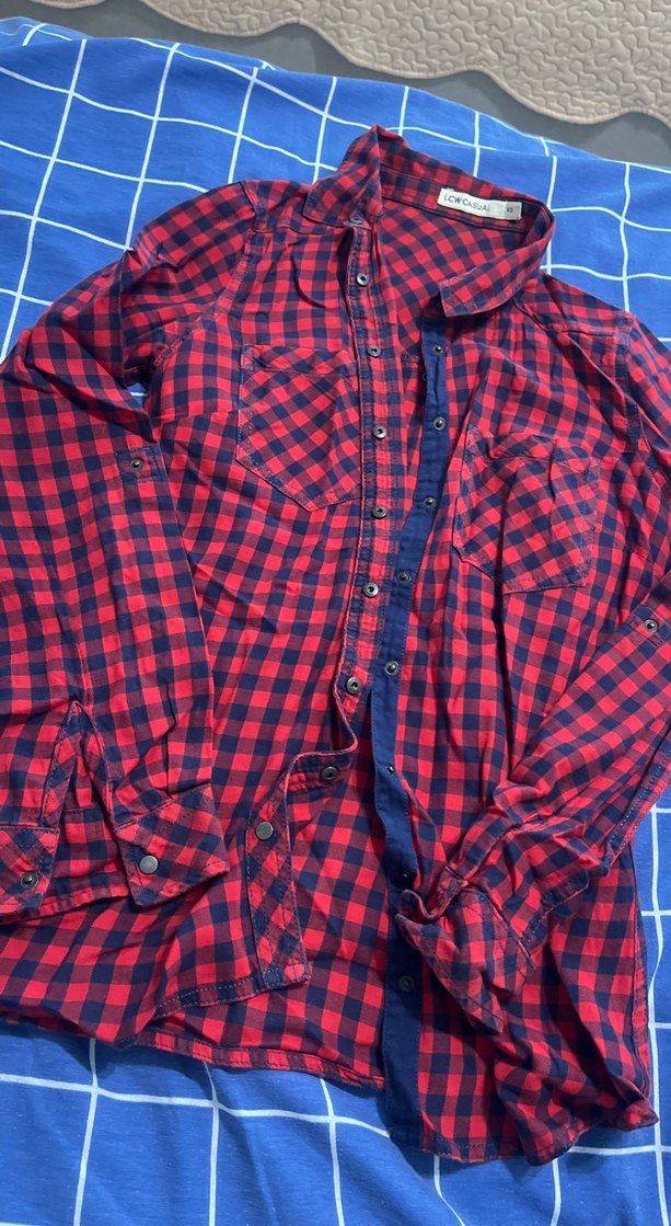 Kırmızı Kareli Uzun Kollu Kadın Gömlek - Görsel 2