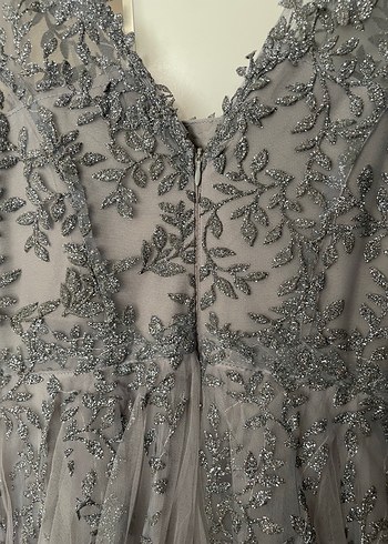 Vintage Gri Nakışlı Uzun Kollu Bohem Nişan Elbisesi - Görsel 8