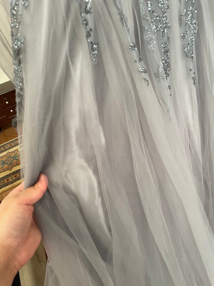 Vintage Gri Nakışlı Uzun Kollu Bohem Nişan Elbisesi - Görsel 4