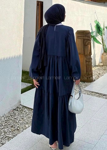 Lacivert Piliseli Uzun Kol Uzun Elbise - Görsel 4