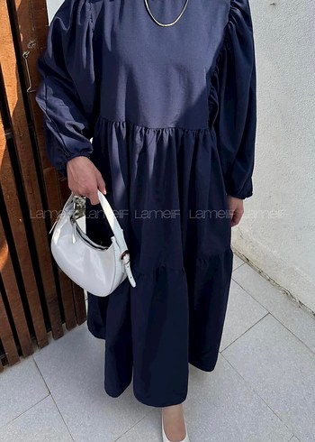 Lacivert Piliseli Uzun Kol Uzun Elbise - Görsel 3