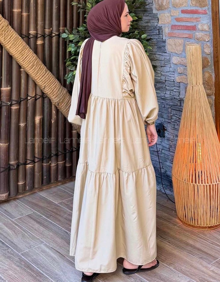 Nakış Detaylı Bej Bohem Uzun Elbise - Görsel 3