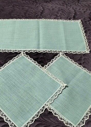 Beden ten rengi Renk Güpürlü Linen Kumaş Salon Takımı