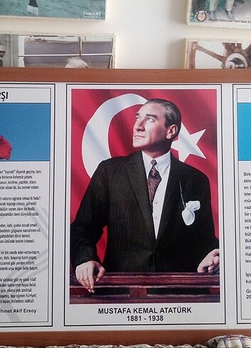 Atatürk köşesi 3 lü milli levha çerçeve 
