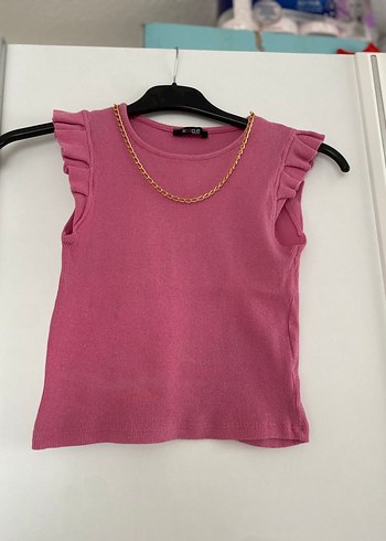 Kız Çocuk Zincir Detaylı Kolsuz Pembe Bluz