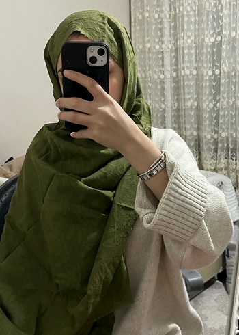 Kadınlar için Koyu Haki Keten Şal - Görsel 2
