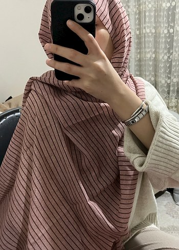 Pembe Çizgili Kadın Şal - Görsel 3