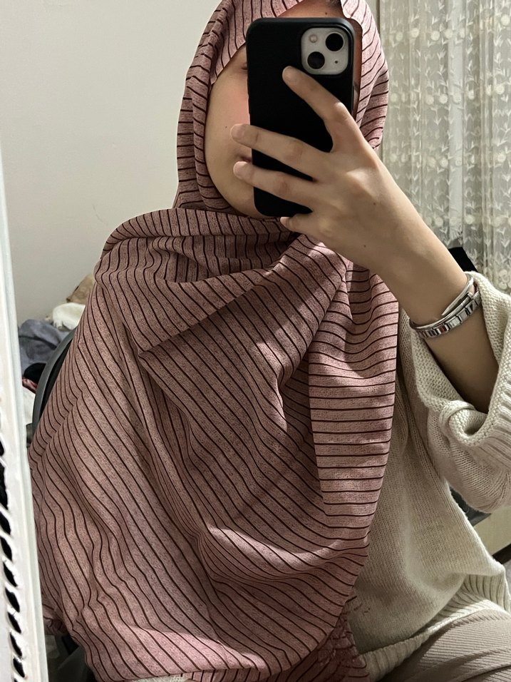 Pembe Çizgili Kadın Şal - Görsel 2