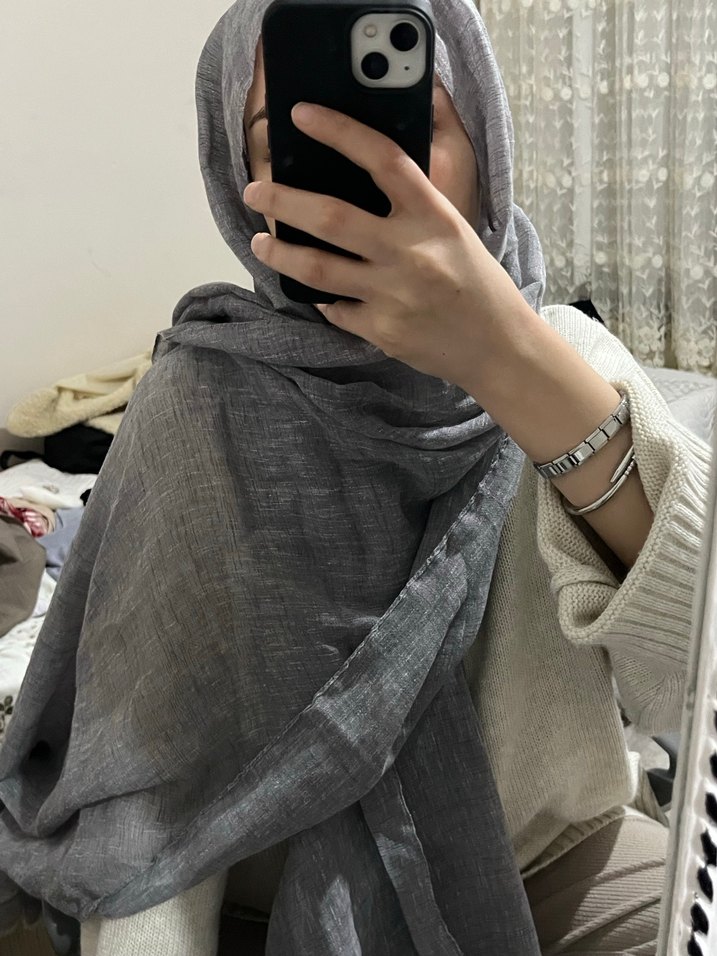 Gri Keten Kadın Şal - Görsel 2