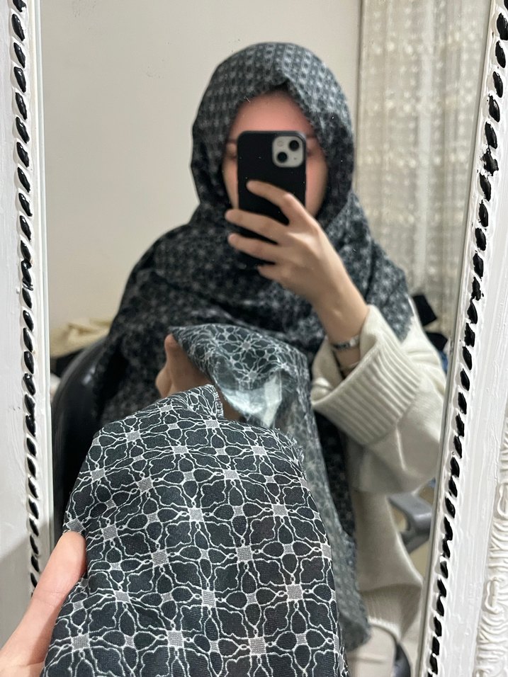 Kadın Koyu Gri Desenli Şal - Görsel 2