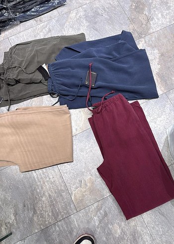 xl Beden Gri Bej Bağlamalı Salaş tensel kumaş Kadın Pantolon