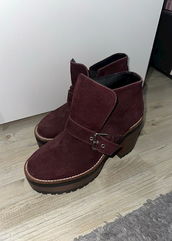 Pull & Bear Bordo Süet Topuklu Kadın Bot - Görsel 2