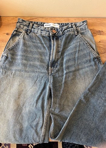 Düğmeli Gri Loose Fit Midi Kot Pantolon