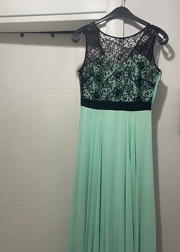 Dantel Detaylı Uzun Yeşil Abiye Elbise - Görsel 2