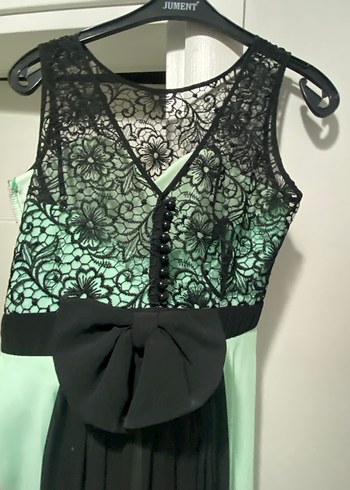 Dantel Detaylı Uzun Yeşil Abiye Elbise - Görsel 4