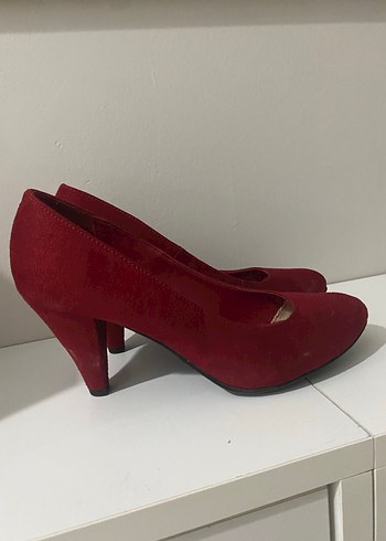 Kadın Kırmızı Süet Topuklu Stiletto - Görsel 2