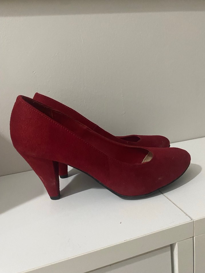 Kadın Kırmızı Süet Topuklu Stiletto - Görsel 2