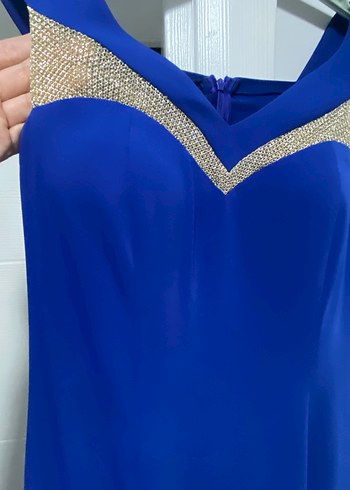 Mavi Drapeli Uzun Abiye Elbise - Görsel 3